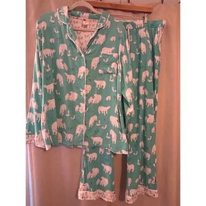 Munki Munki Womens Flannel Pajama Set Polar Bears & Foxes  Size Large
